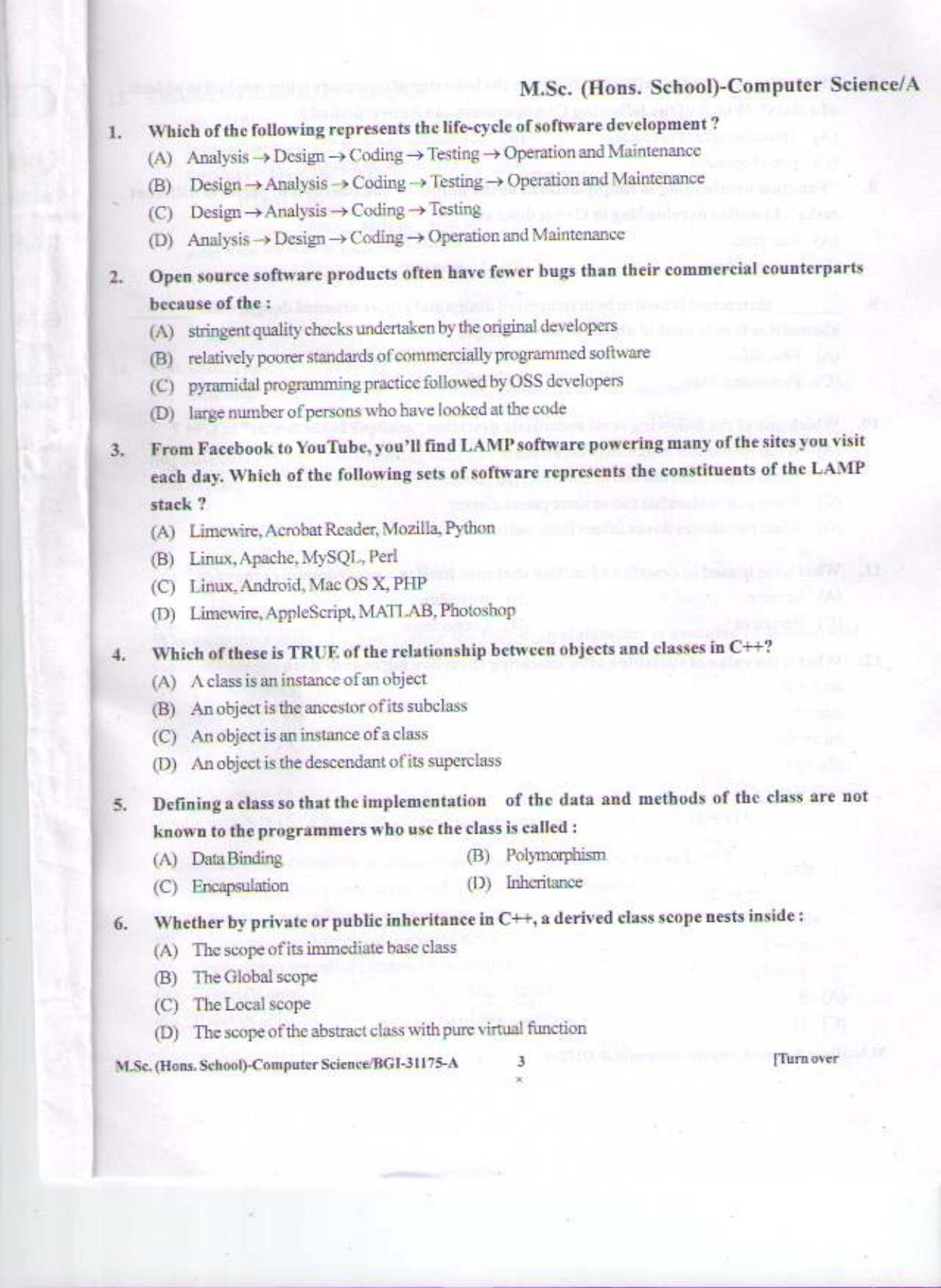 PU CET PG 2015: MSc (HS)(Computer Science) Question Paper - Page 2