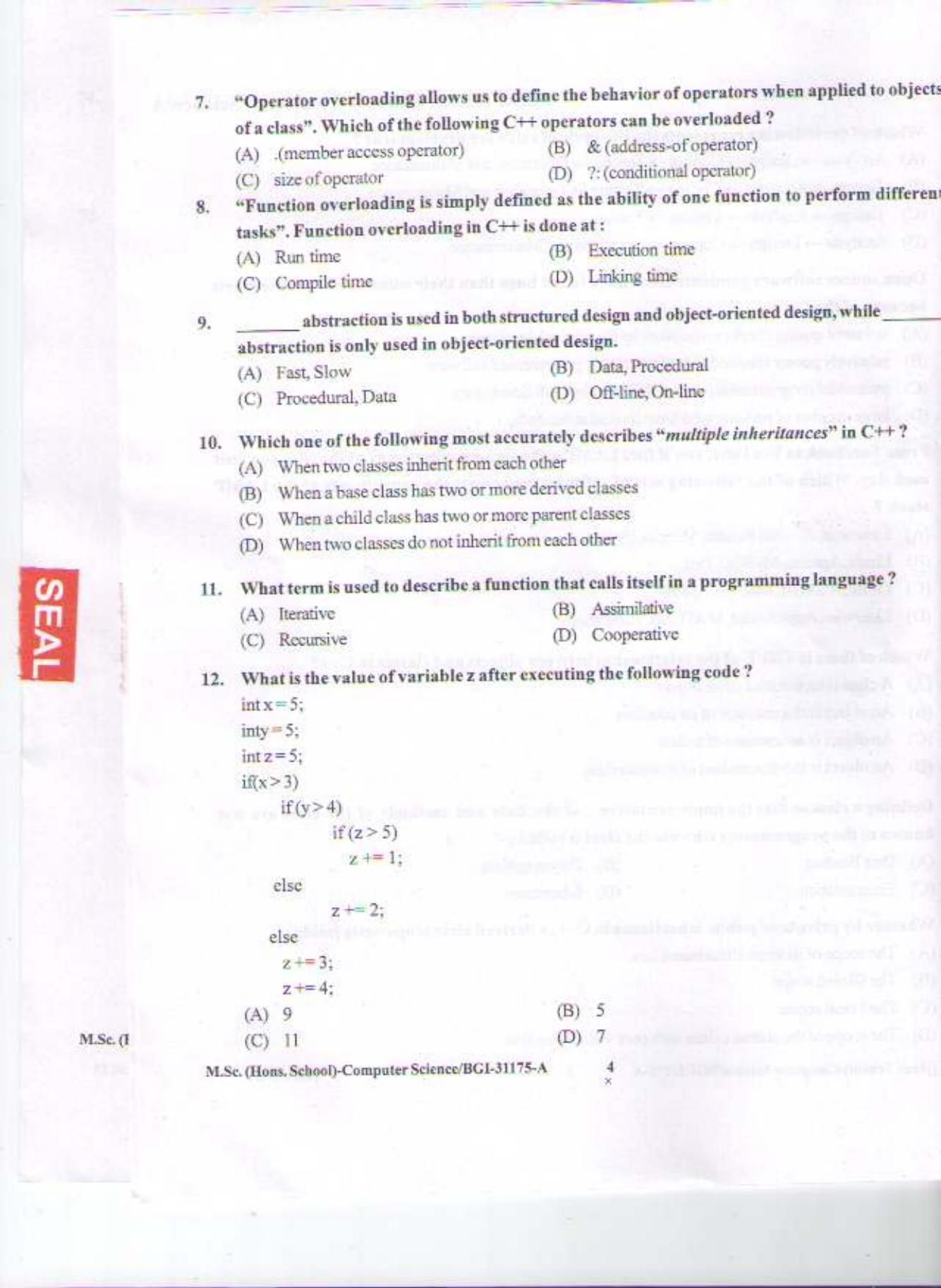 PU CET PG 2015: MSc (HS)(Computer Science) Question Paper - Page 3