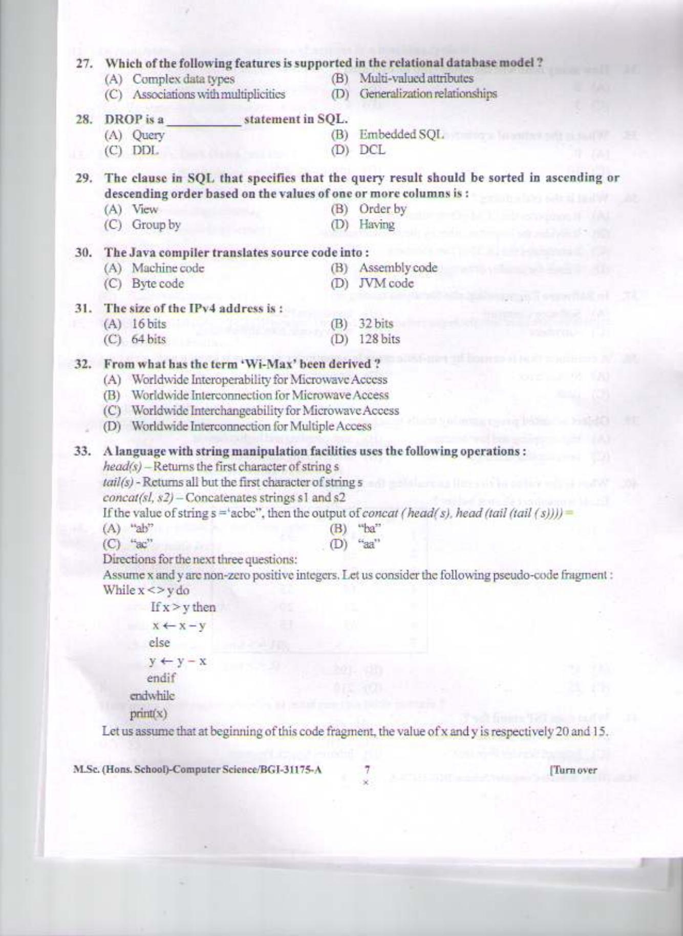 PU CET PG 2015: MSc (HS)(Computer Science) Question Paper - Page 6