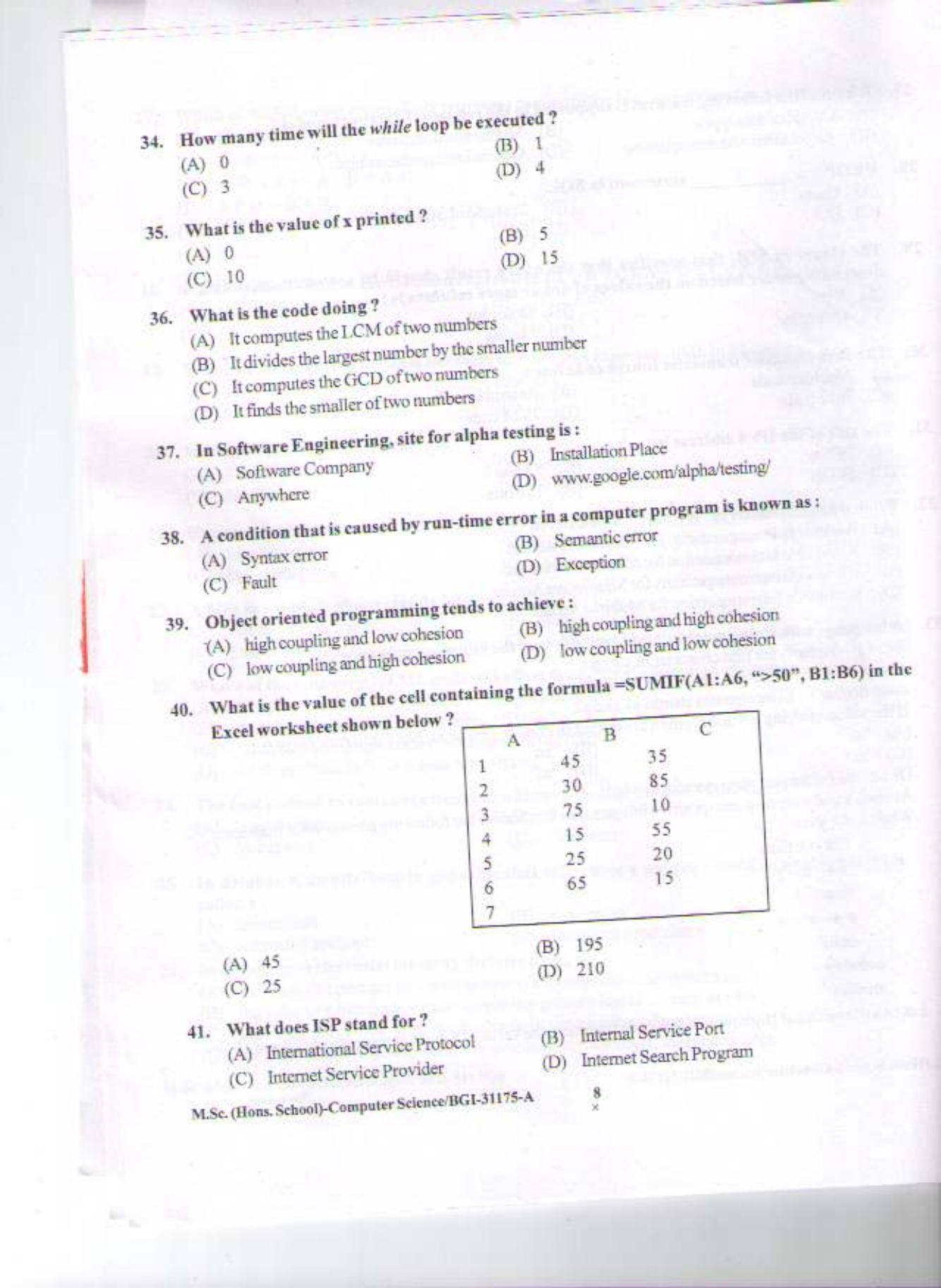 PU CET PG 2015: MSc (HS)(Computer Science) Question Paper - Page 7