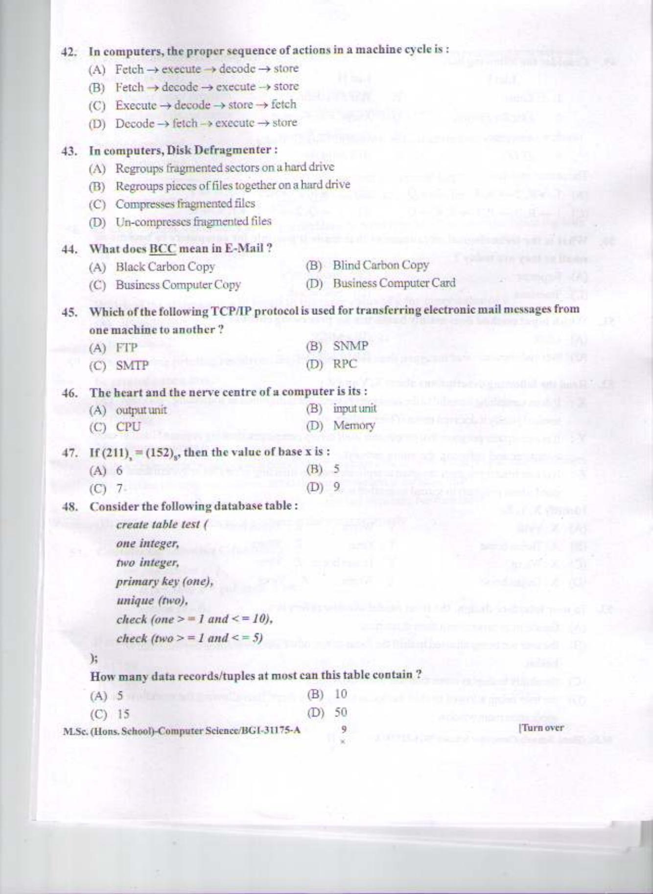 PU CET PG 2015: MSc (HS)(Computer Science) Question Paper - Page 8