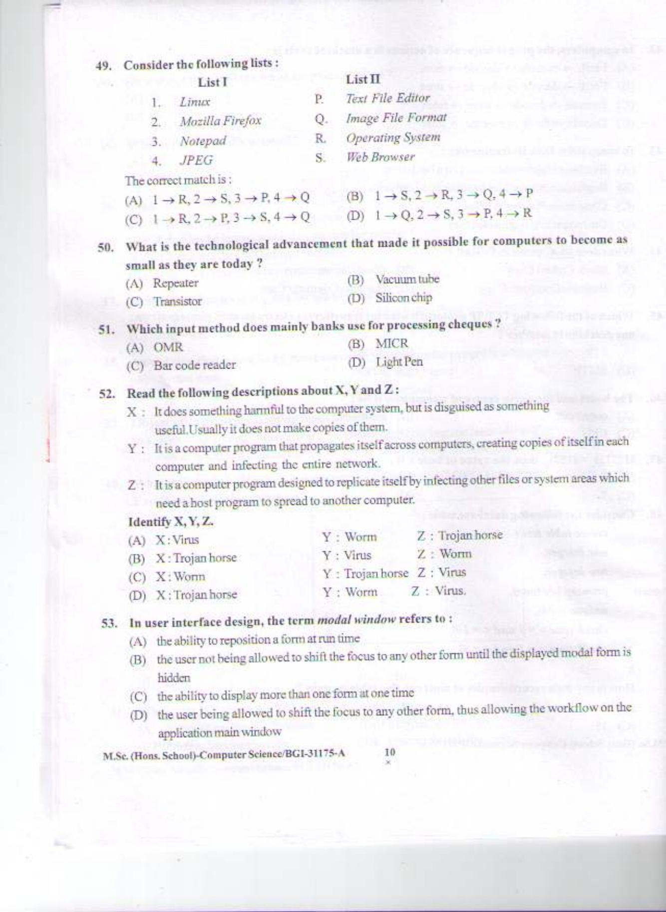 PU CET PG 2015: MSc (HS)(Computer Science) Question Paper - Page 9