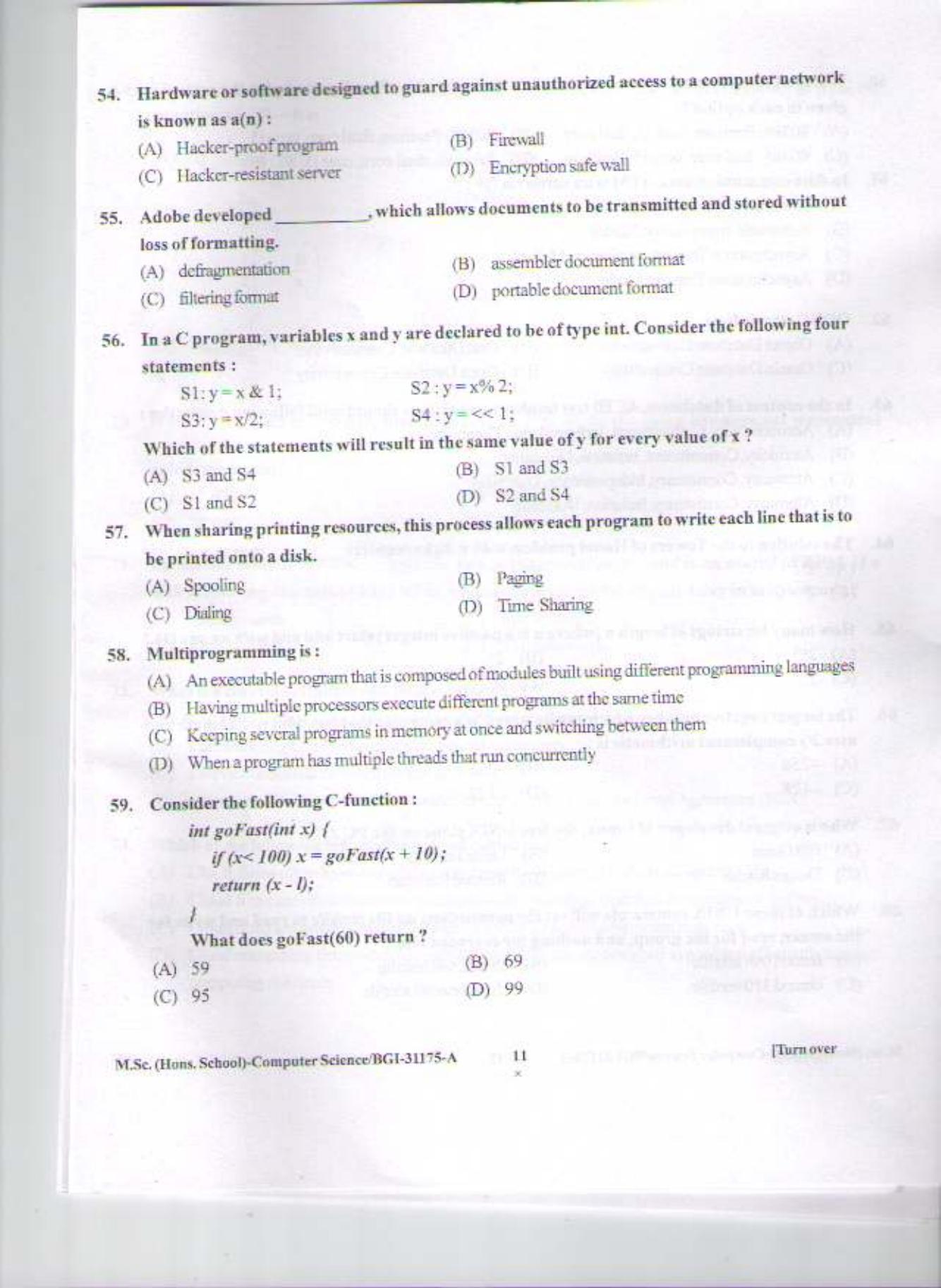 PU CET PG 2015: MSc (HS)(Computer Science) Question Paper - Page 10