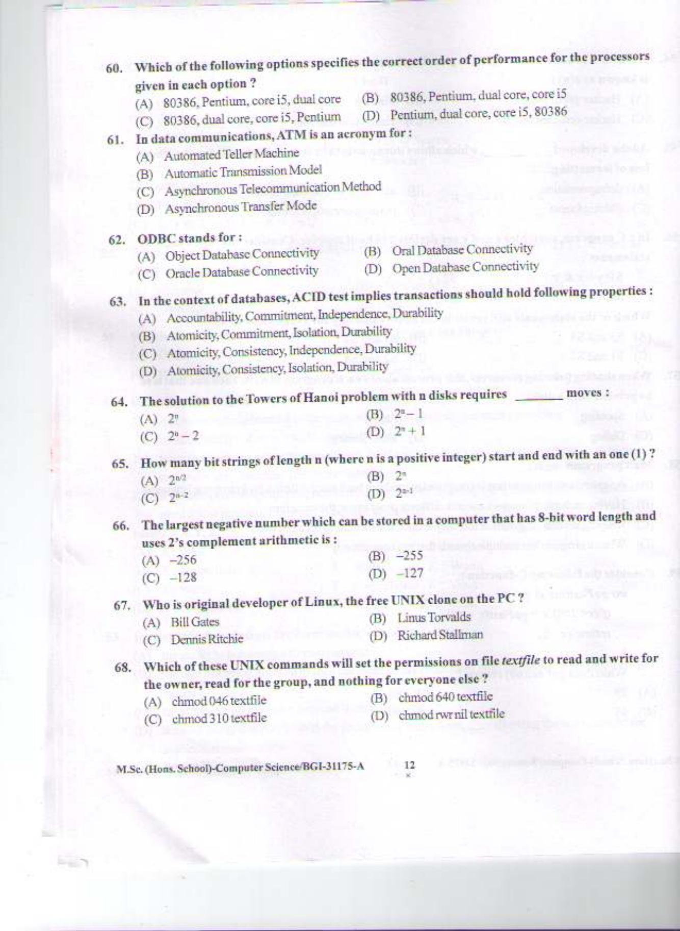 PU CET PG 2015: MSc (HS)(Computer Science) Question Paper - Page 11