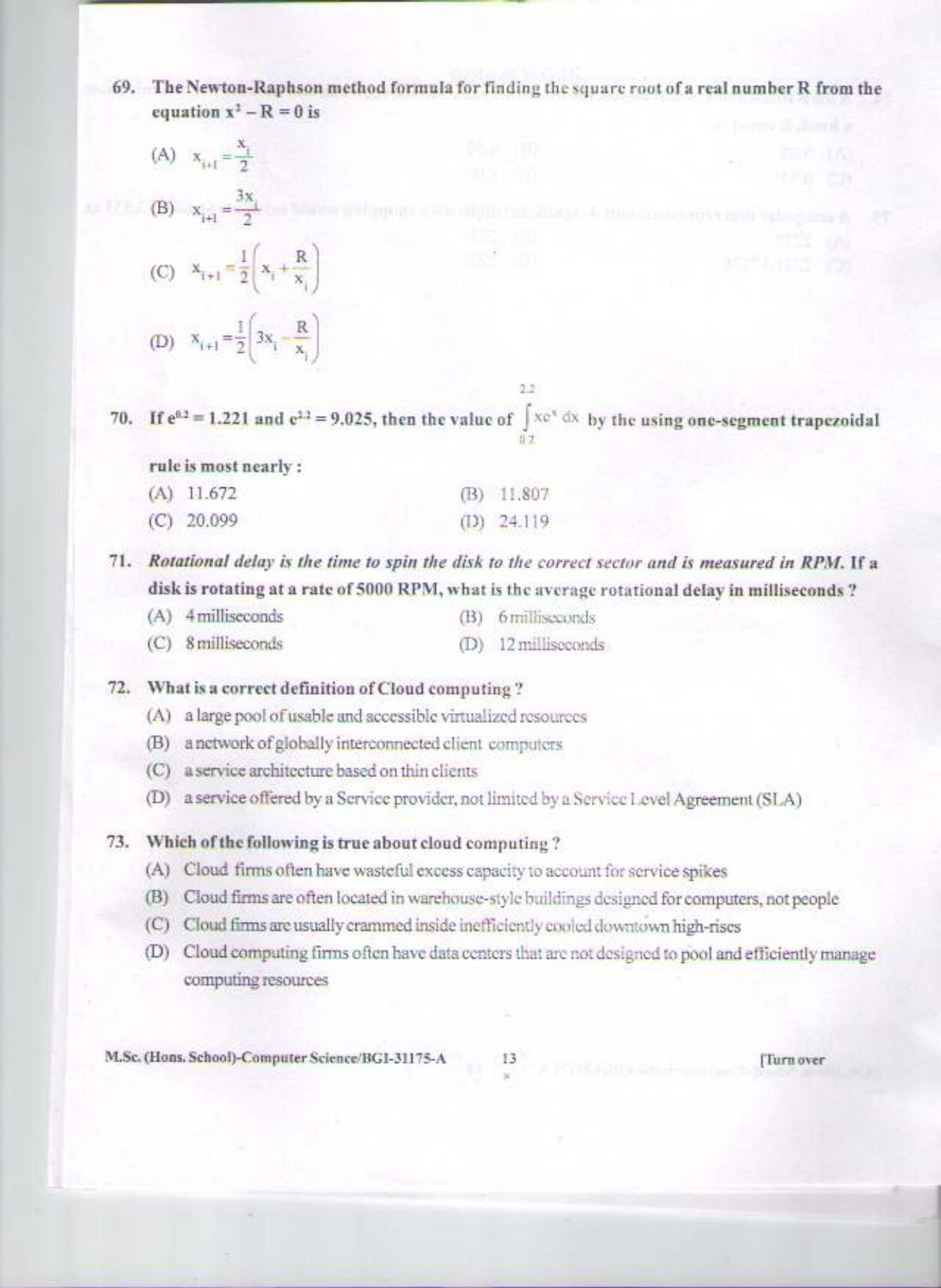 PU CET PG 2015: MSc (HS)(Computer Science) Question Paper - Page 12