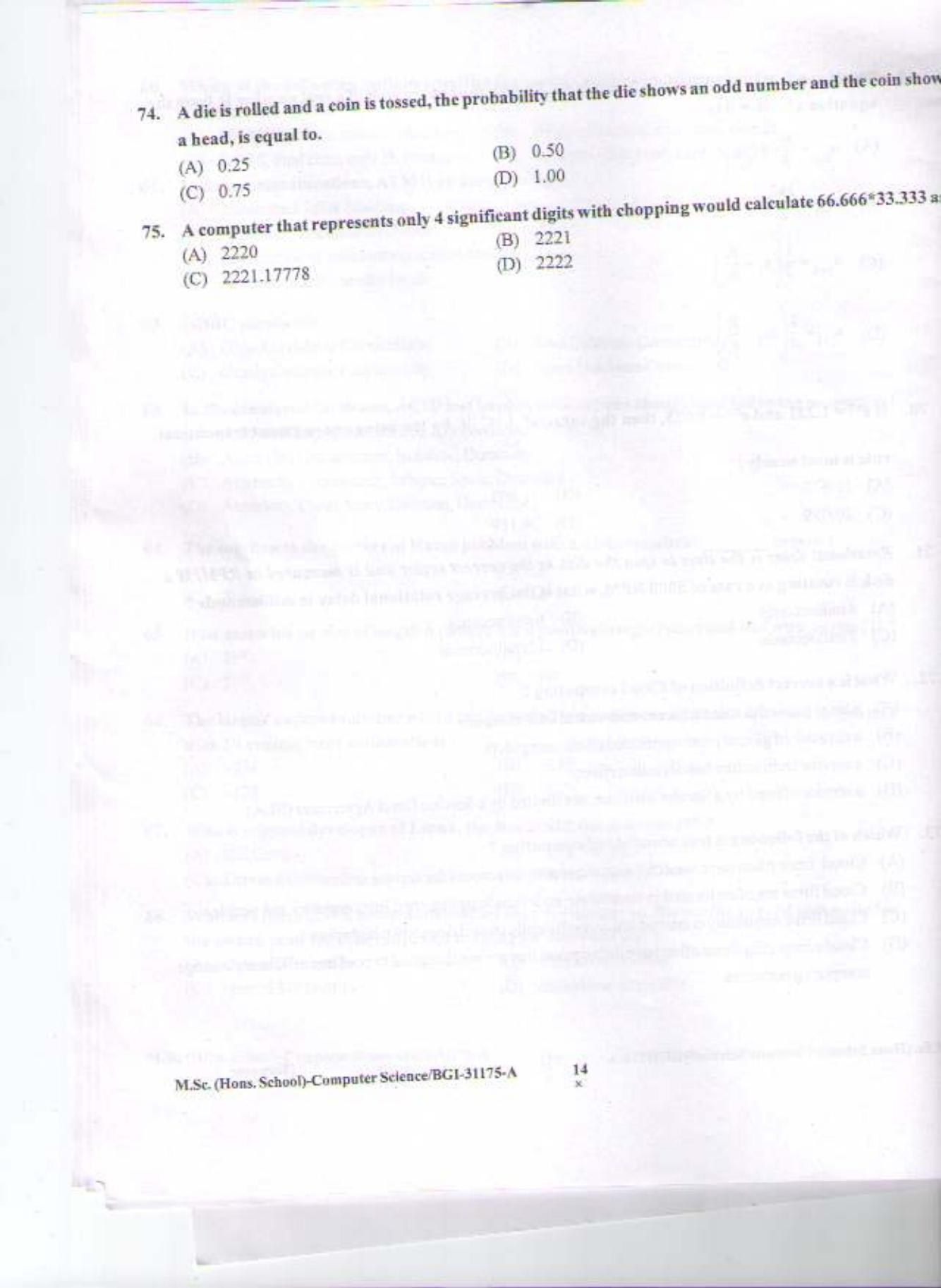 PU CET PG 2015: MSc (HS)(Computer Science) Question Paper - Page 13