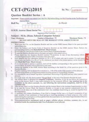 PU CET PG 2015: MSc (HS)(Computer Science) Question Paper