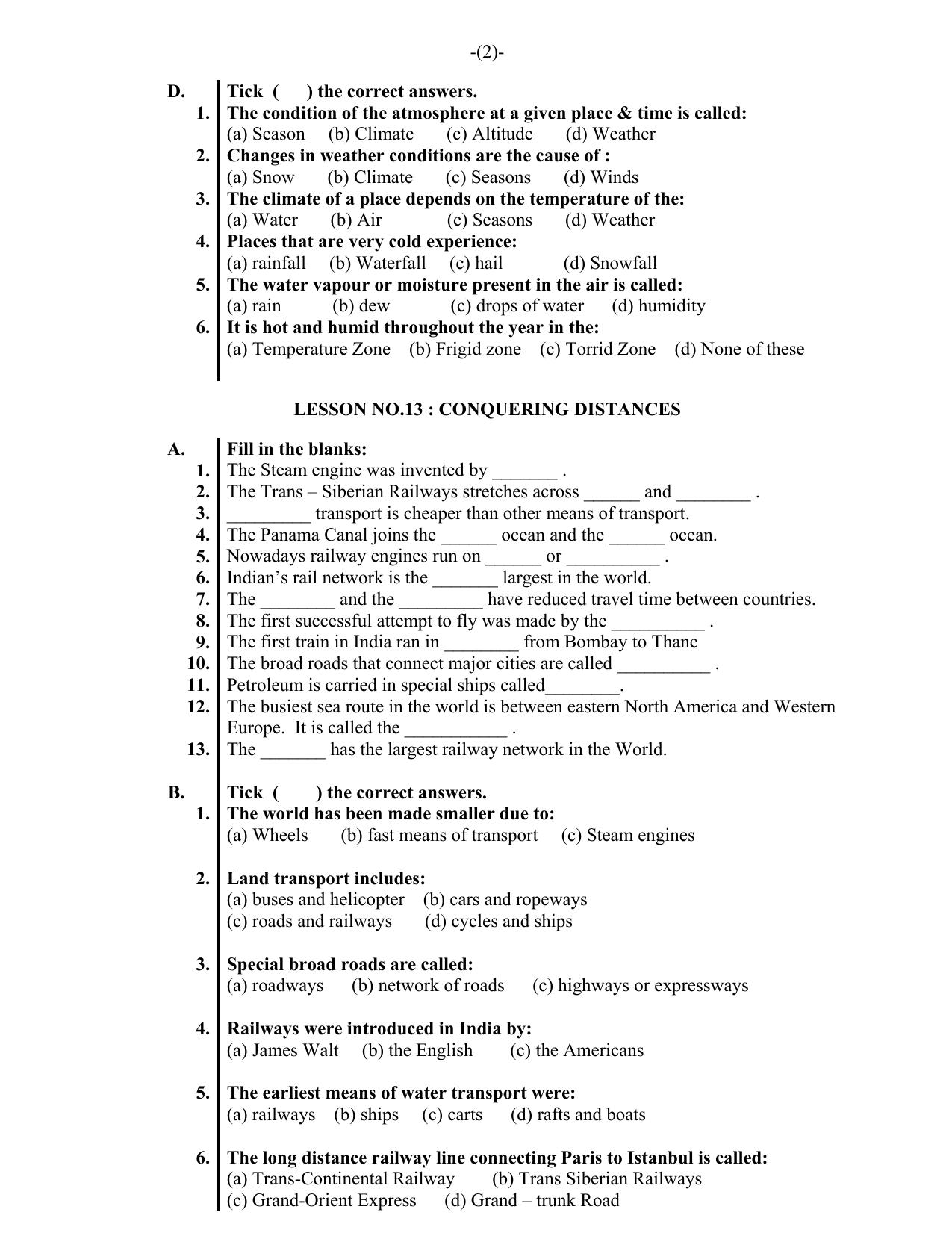 Worksheet for Class 5 Social Science Assignment 1 - Page 2