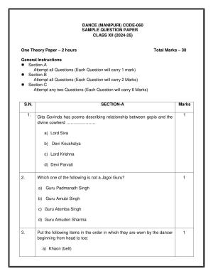 CBSE Class 12 Dance Manipuri Sample Question Paper 2024-25