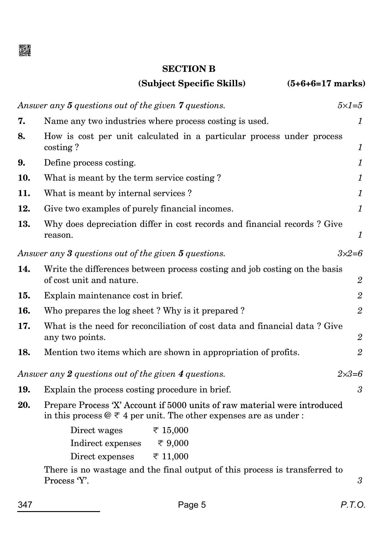 CBSE Class 12 347_Cost Accounting 2022 Question Paper - Page 5