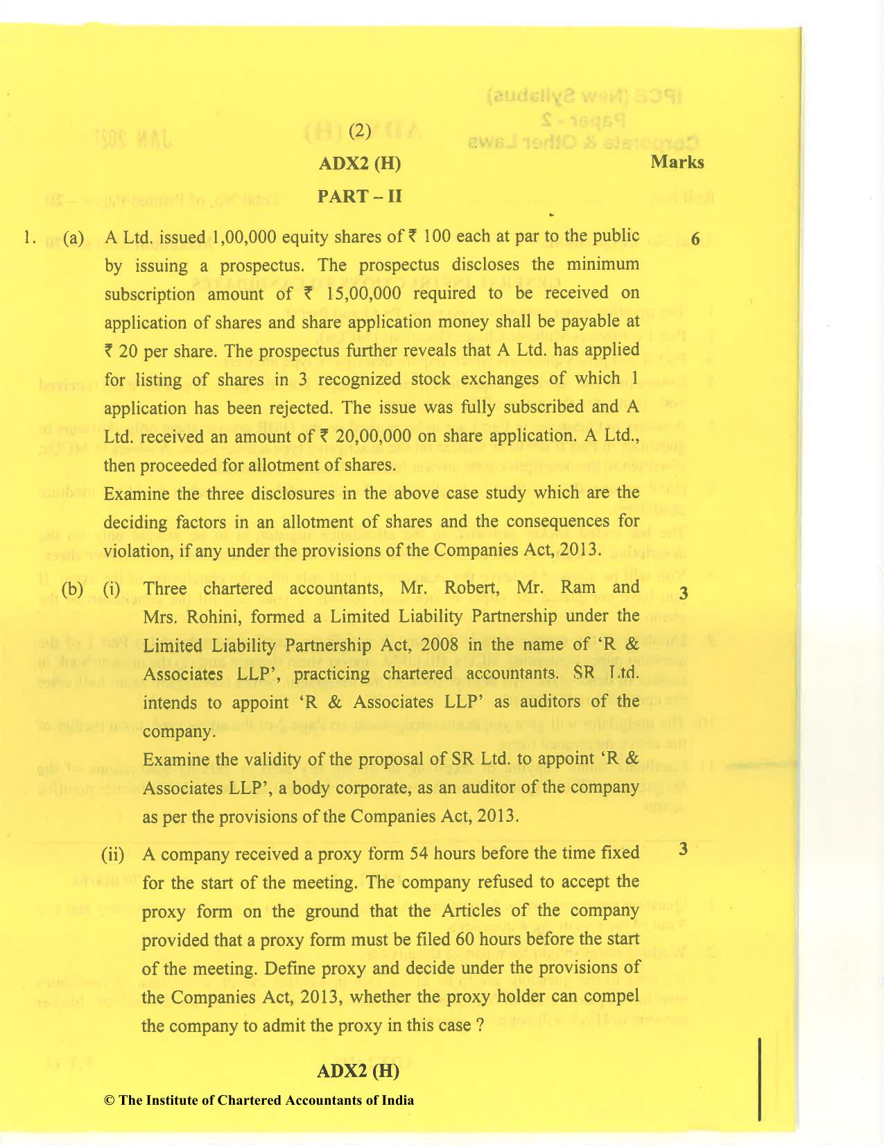 CA Inter Jan 2021 Question Paper - Paper 2 – Corporate and Other Laws - Page 2