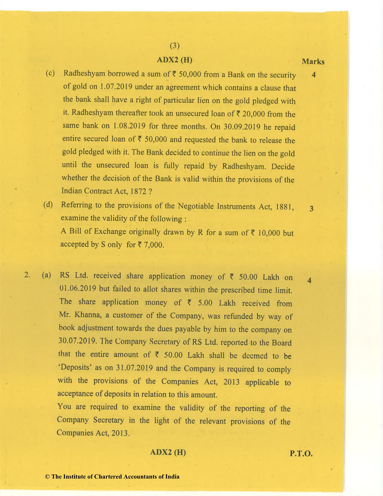 CA Inter Jan 2021 Question Paper - Paper 2 – Corporate and Other Laws - Page 3