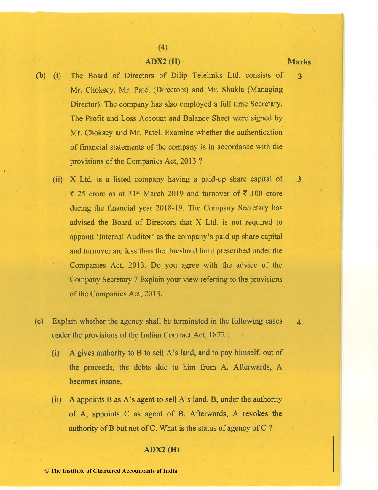 CA Inter Jan 2021 Question Paper - Paper 2 – Corporate and Other Laws - Page 4