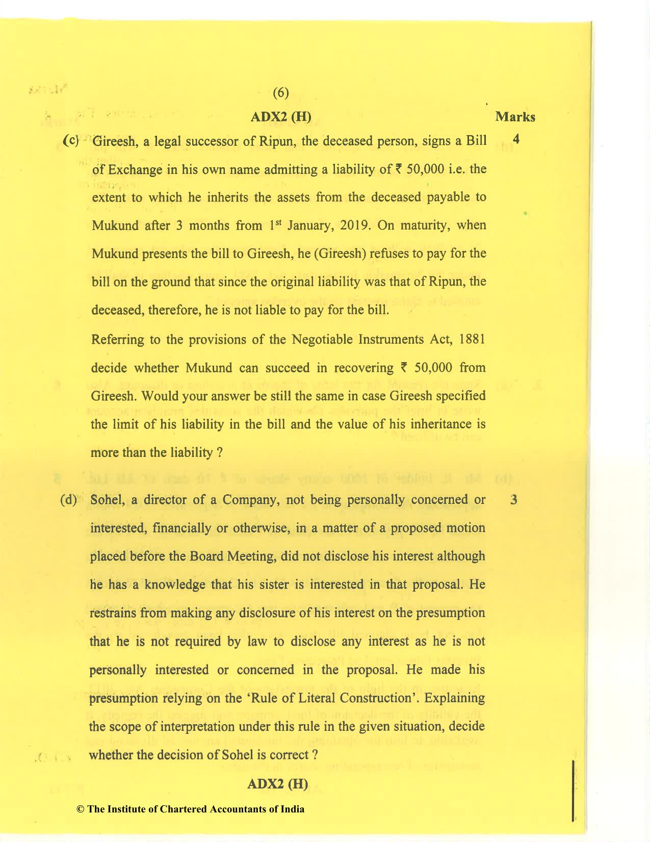 CA Inter Jan 2021 Question Paper - Paper 2 – Corporate and Other Laws - Page 6