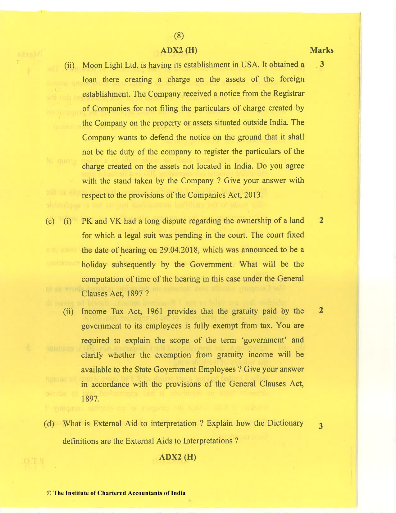 CA Inter Jan 2021 Question Paper - Paper 2 – Corporate and Other Laws - Page 8