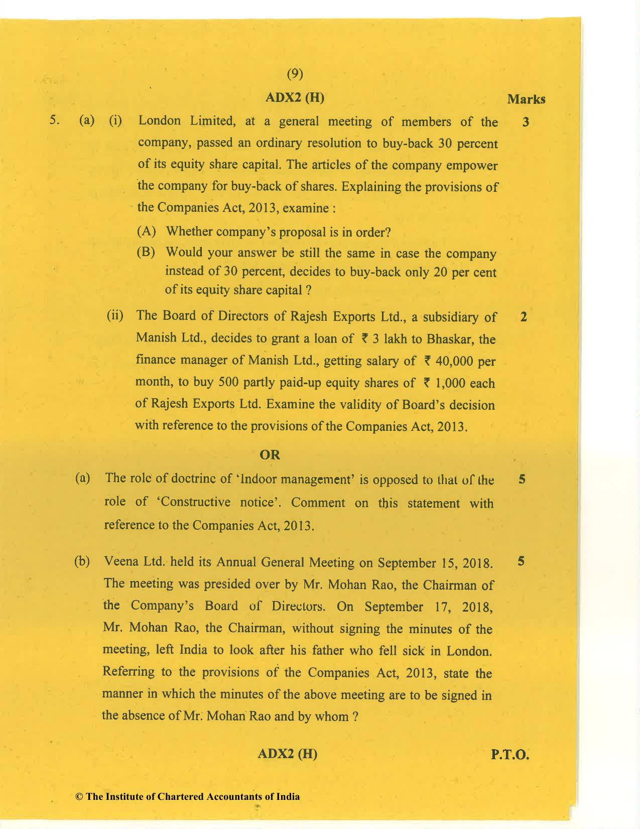 CA Inter Jan 2021 Question Paper - Paper 2 – Corporate and Other Laws - Page 9