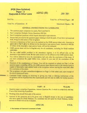 CA Inter Jan 2021 Question Paper - Paper 2 – Corporate and Other Laws