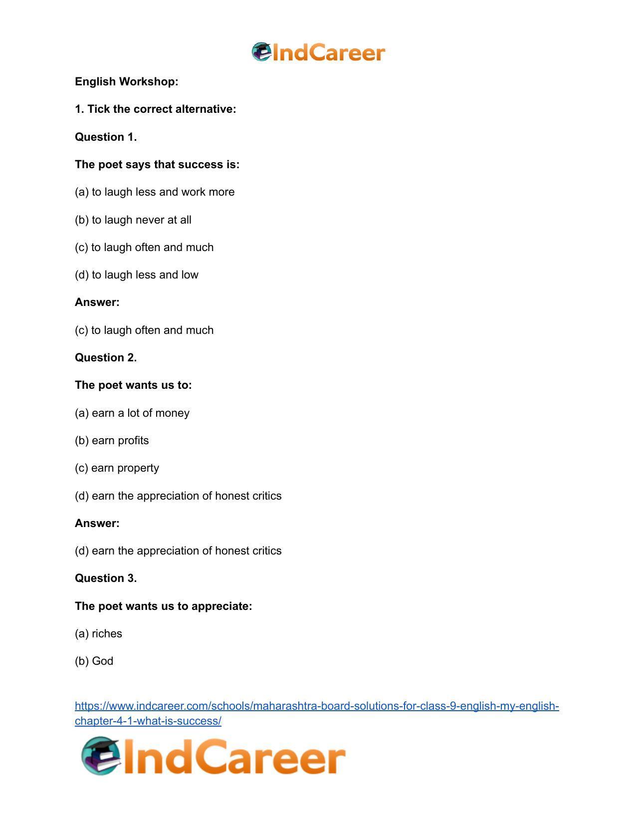 Maharashtra Board Solutions for Class 9- English (My English): Chapter 4.1- What is Success? - Page 6