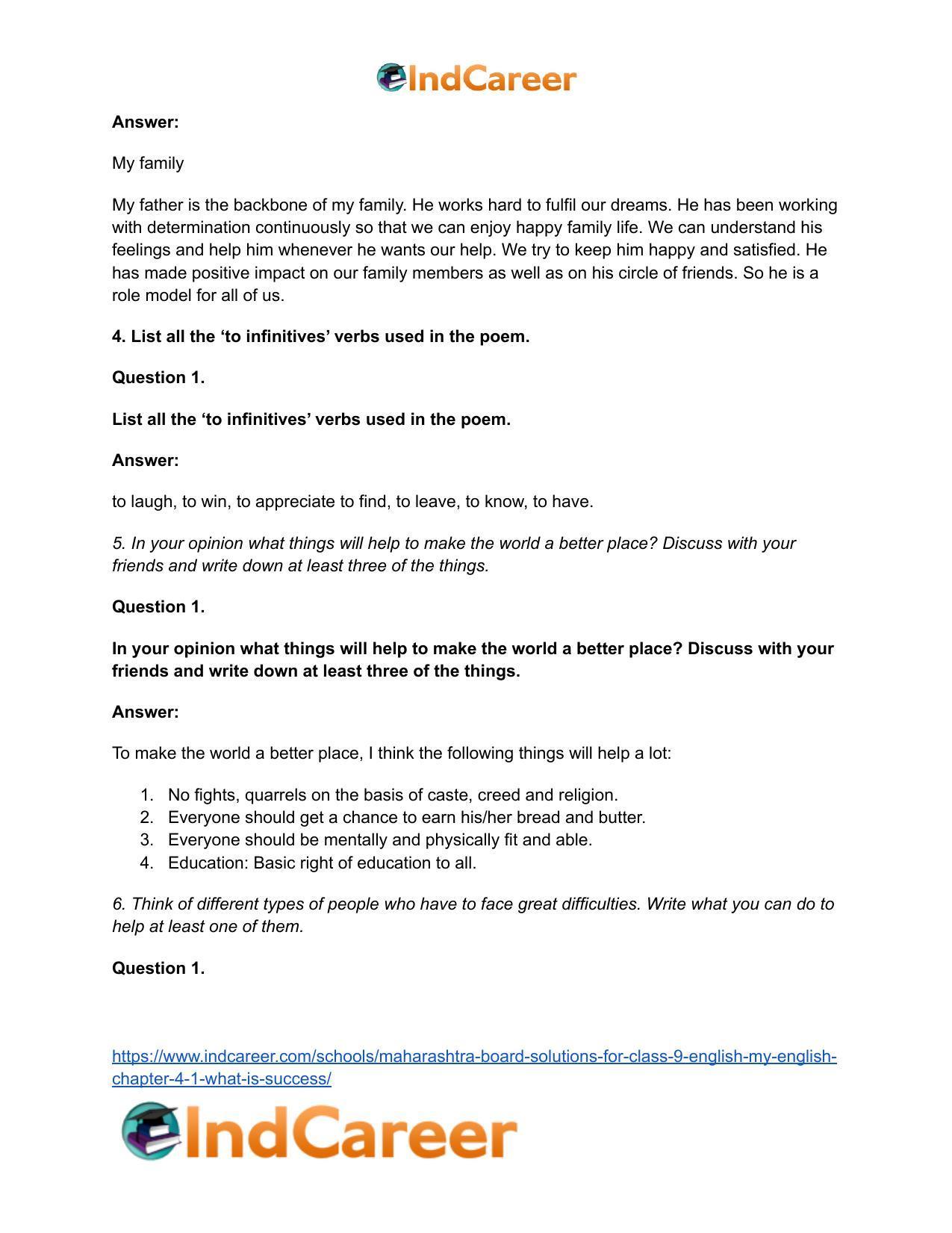 Maharashtra Board Solutions for Class 9- English (My English): Chapter 4.1- What is Success? - Page 9