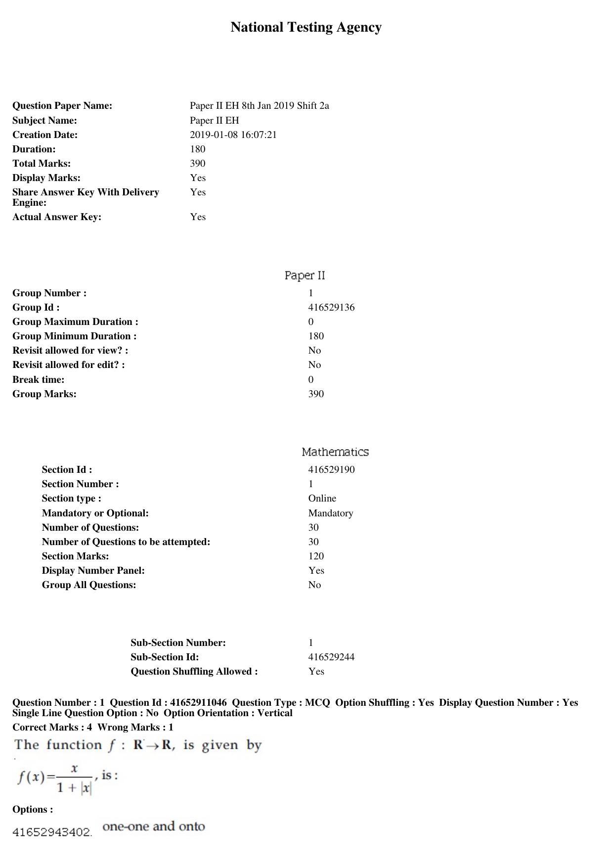 JEE Main 2019 Paper II Question Paper (8th Jan 2019 Shift 1) - Page 1