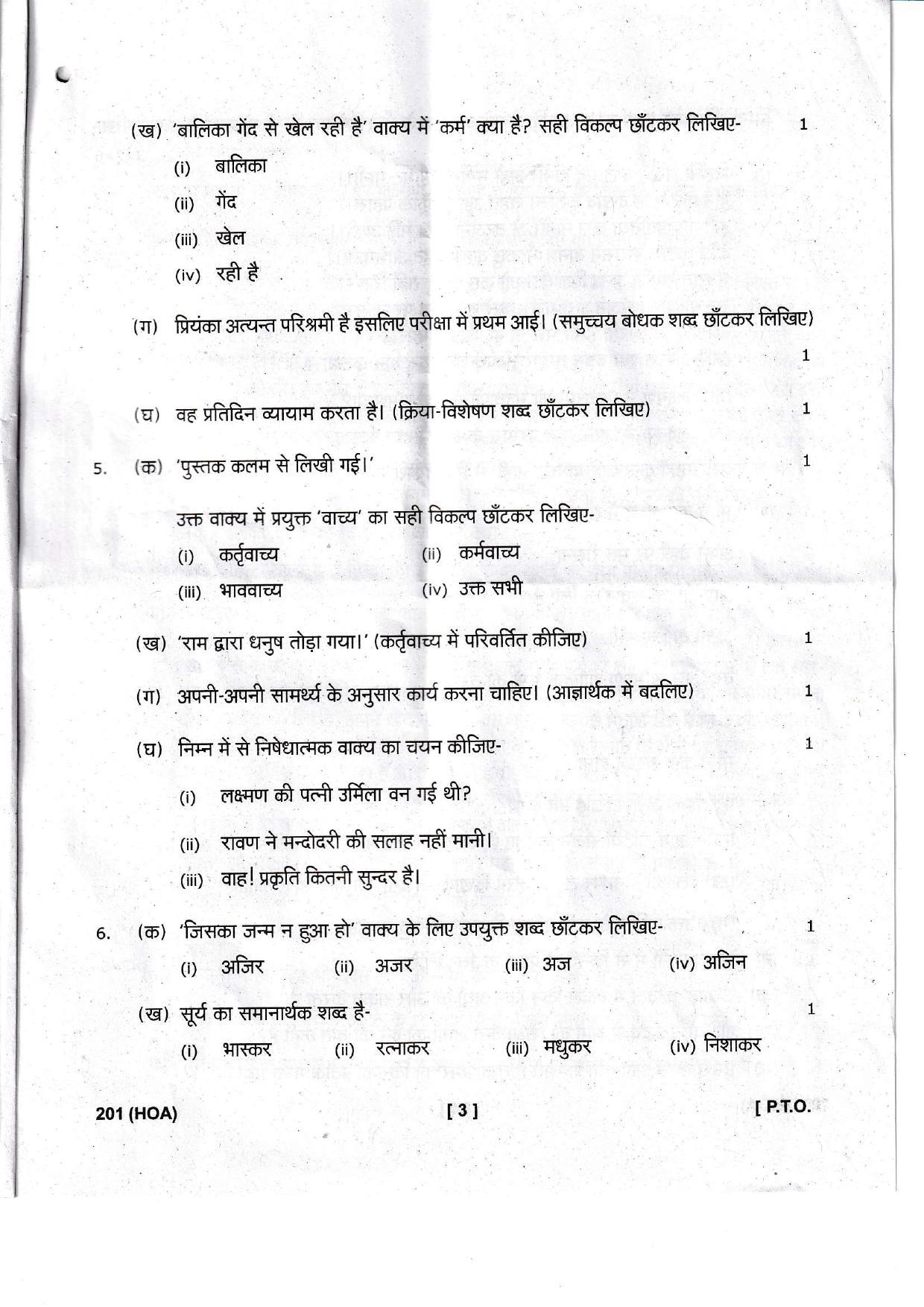 UBSE Class 10 Hindi 2022 Question Paper - Page 3
