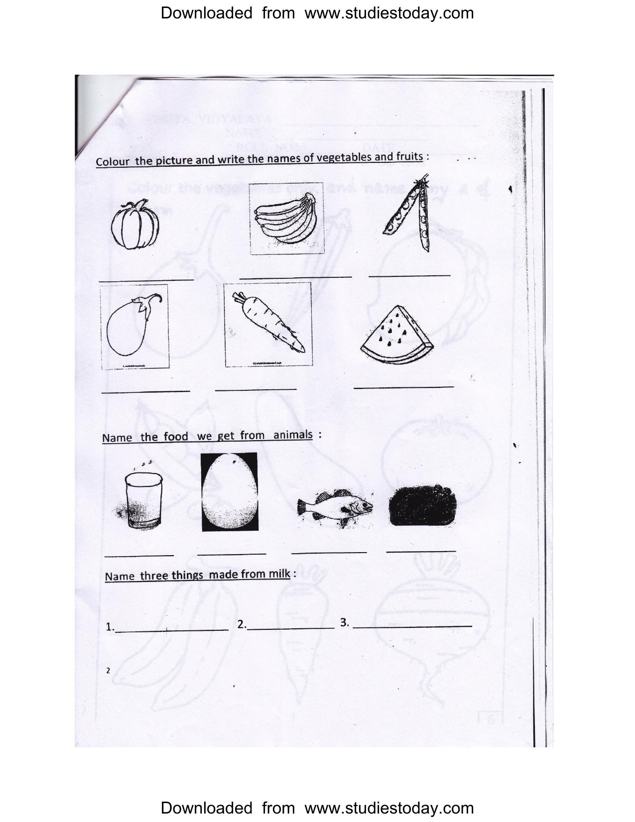 Worksheet for Class 1 EVS Our Food Assignment 2 - Page 2