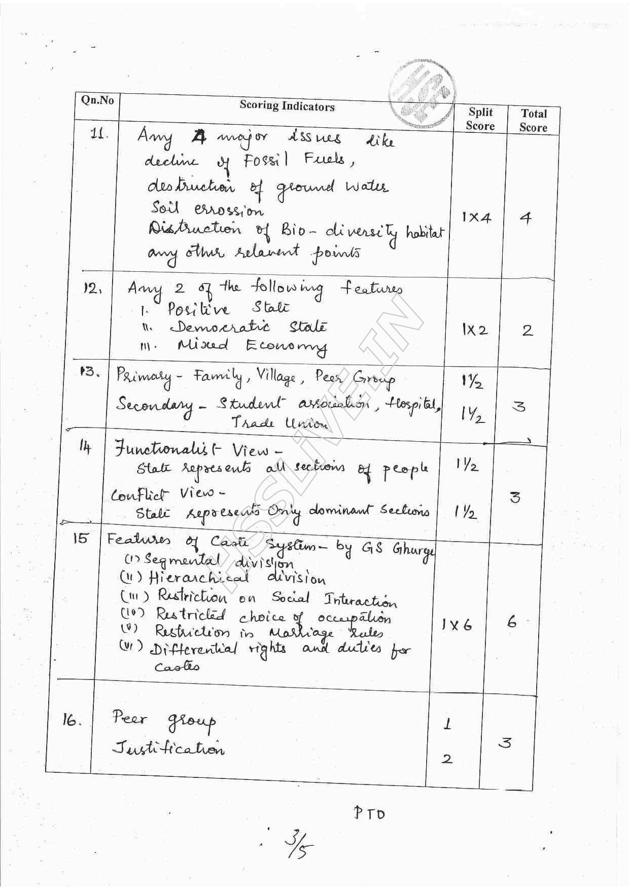 Kerala Plus One 2016 Sociology Improvement Answer Key - Page 3