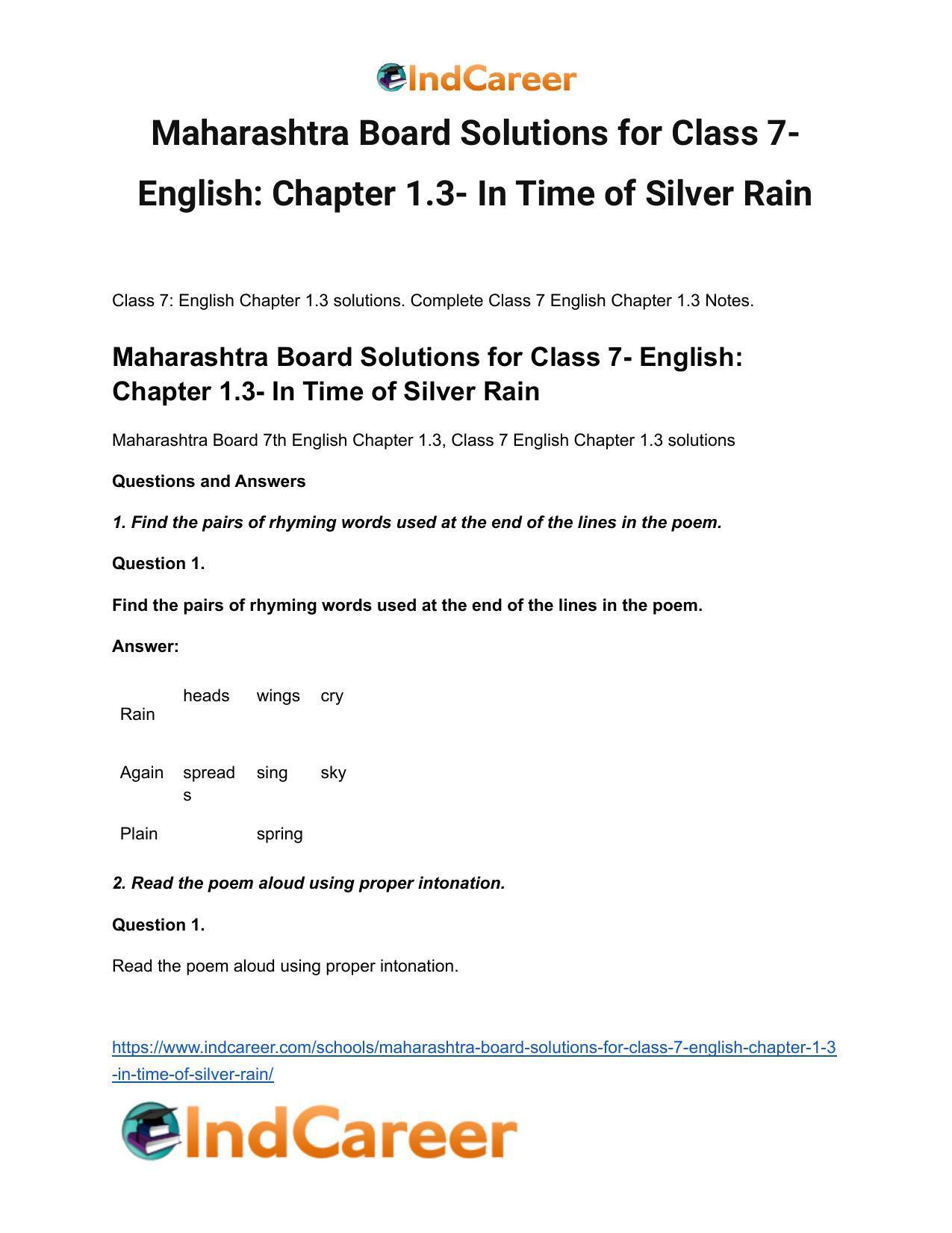 Maharashtra Board Solutions for Class 7- English: Chapter 1.3- In Time of Silver Rain - Page 2