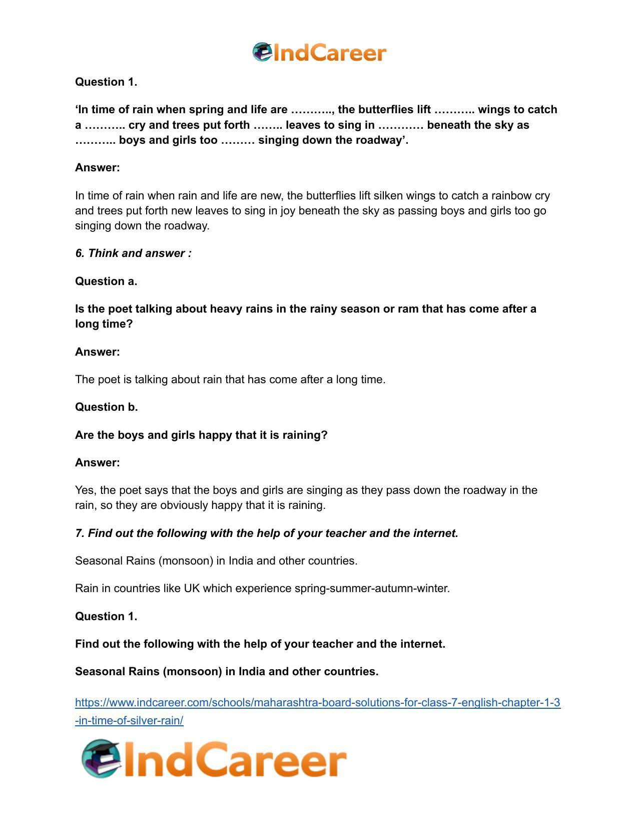Maharashtra Board Solutions for Class 7- English: Chapter 1.3- In Time of Silver Rain - Page 4