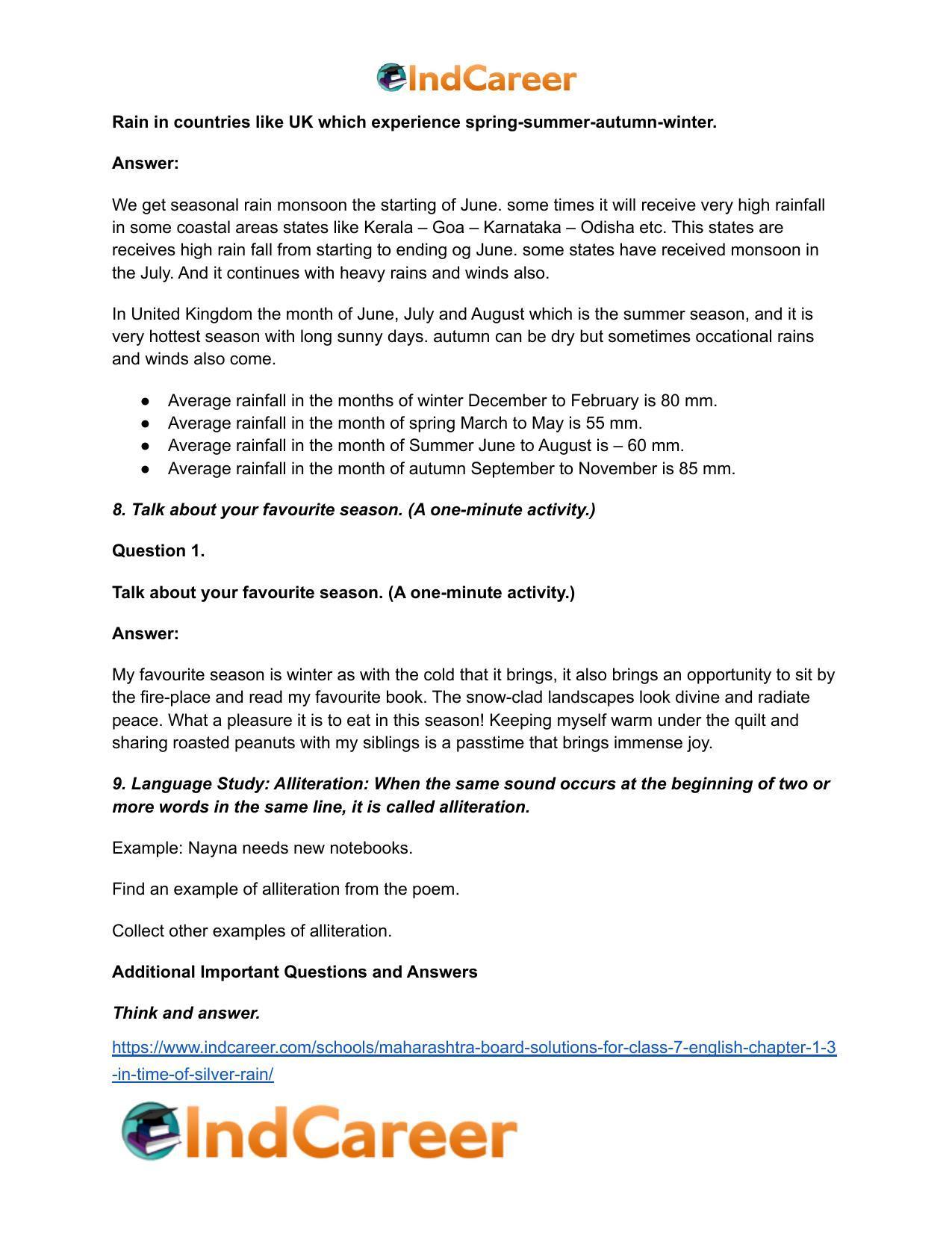 Maharashtra Board Solutions for Class 7- English: Chapter 1.3- In Time of Silver Rain - Page 5