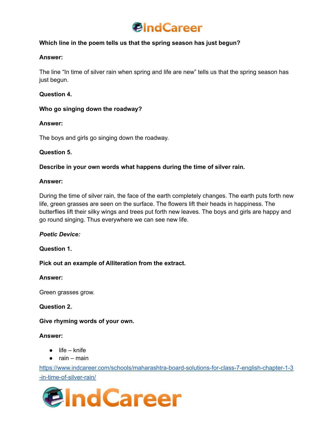 Maharashtra Board Solutions for Class 7- English: Chapter 1.3- In Time of Silver Rain - Page 8