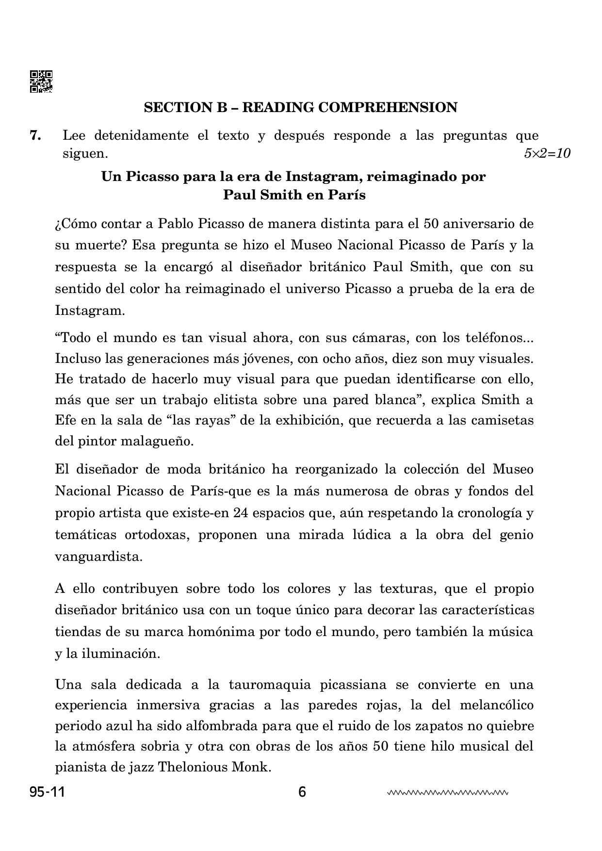 CBSE Class 12 Spanish 2024 Question Paper - Page 6