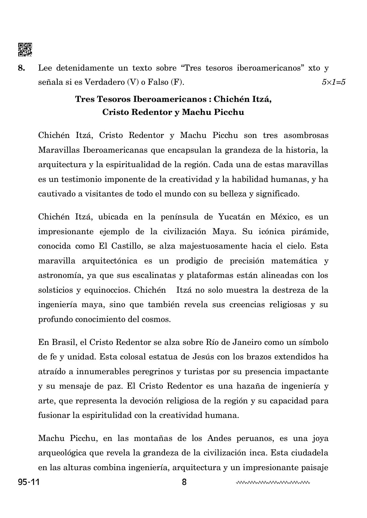 CBSE Class 12 Spanish 2024 Question Paper - Page 8