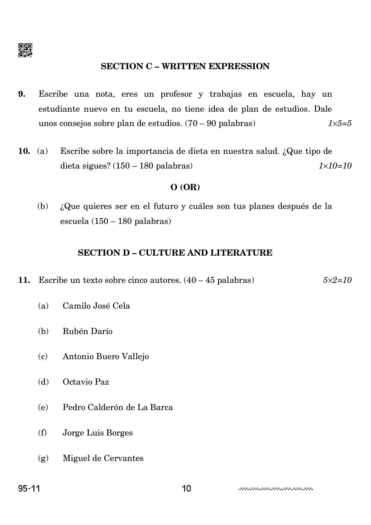 CBSE Class 12 Spanish 2024 Question Paper - Page 10