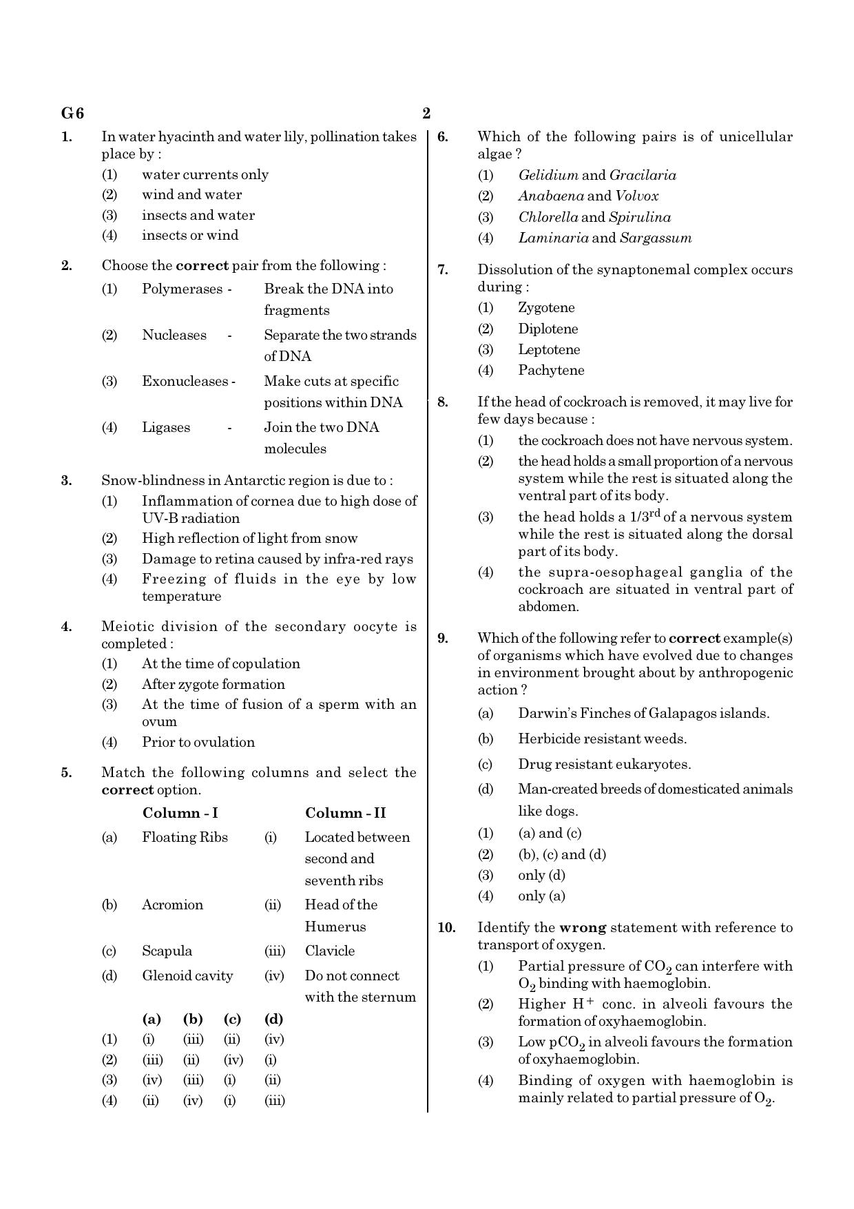 NEET G6 2020 Question Paper - Page 2