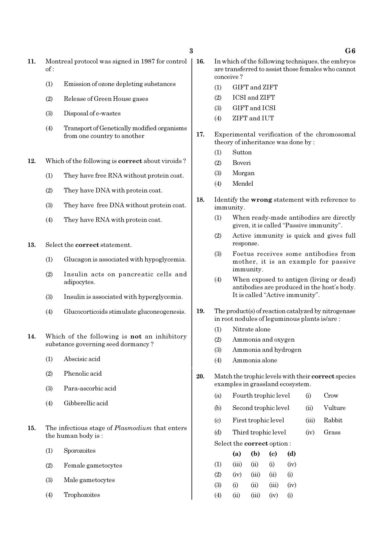 NEET G6 2020 Question Paper - Page 3