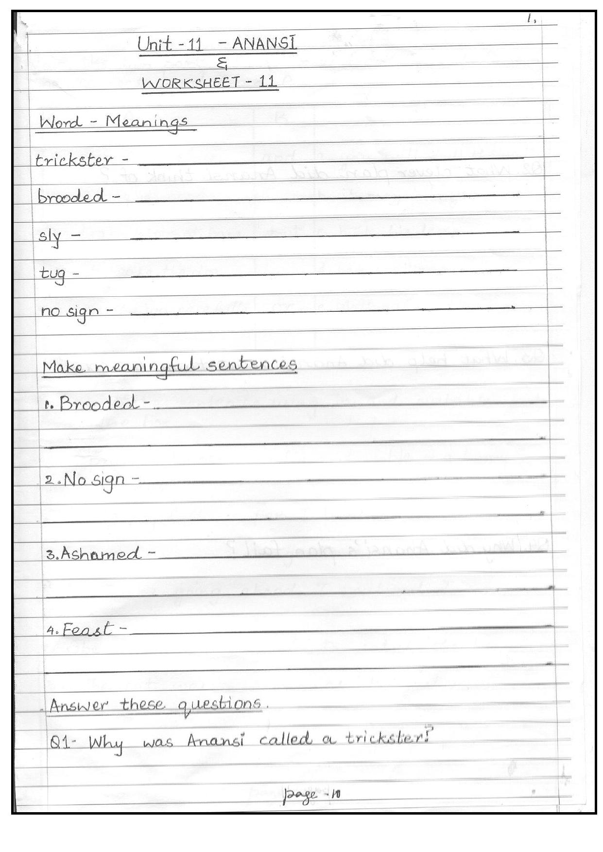 Worksheet for Class 4 English Assignment 100 Anansi - Page 1
