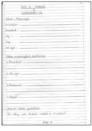 Worksheet for Class 4 English Assignment 100 Anansi