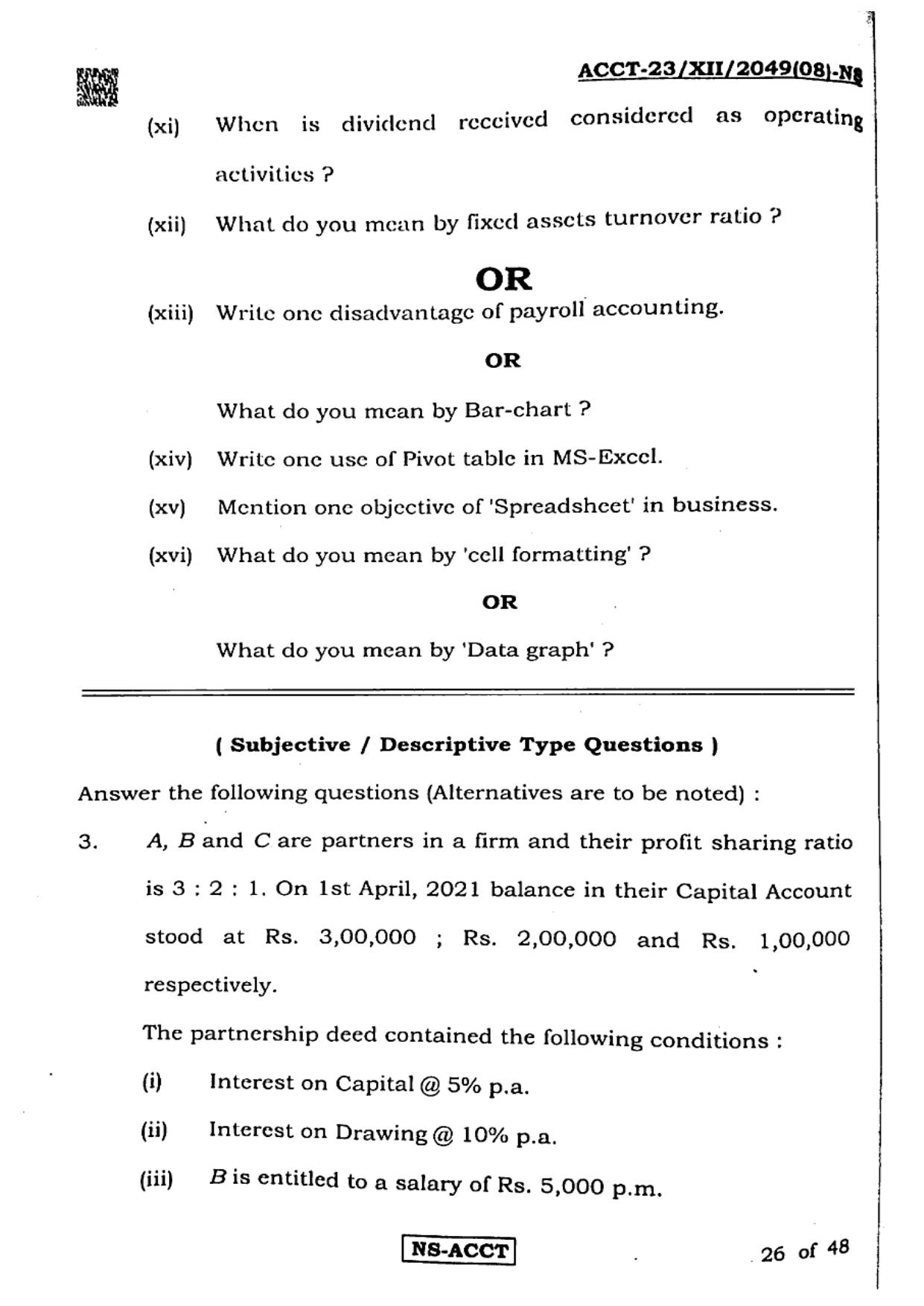 West Bengal Board Class 12 Accountancy 2023 Question Paper - Page 26