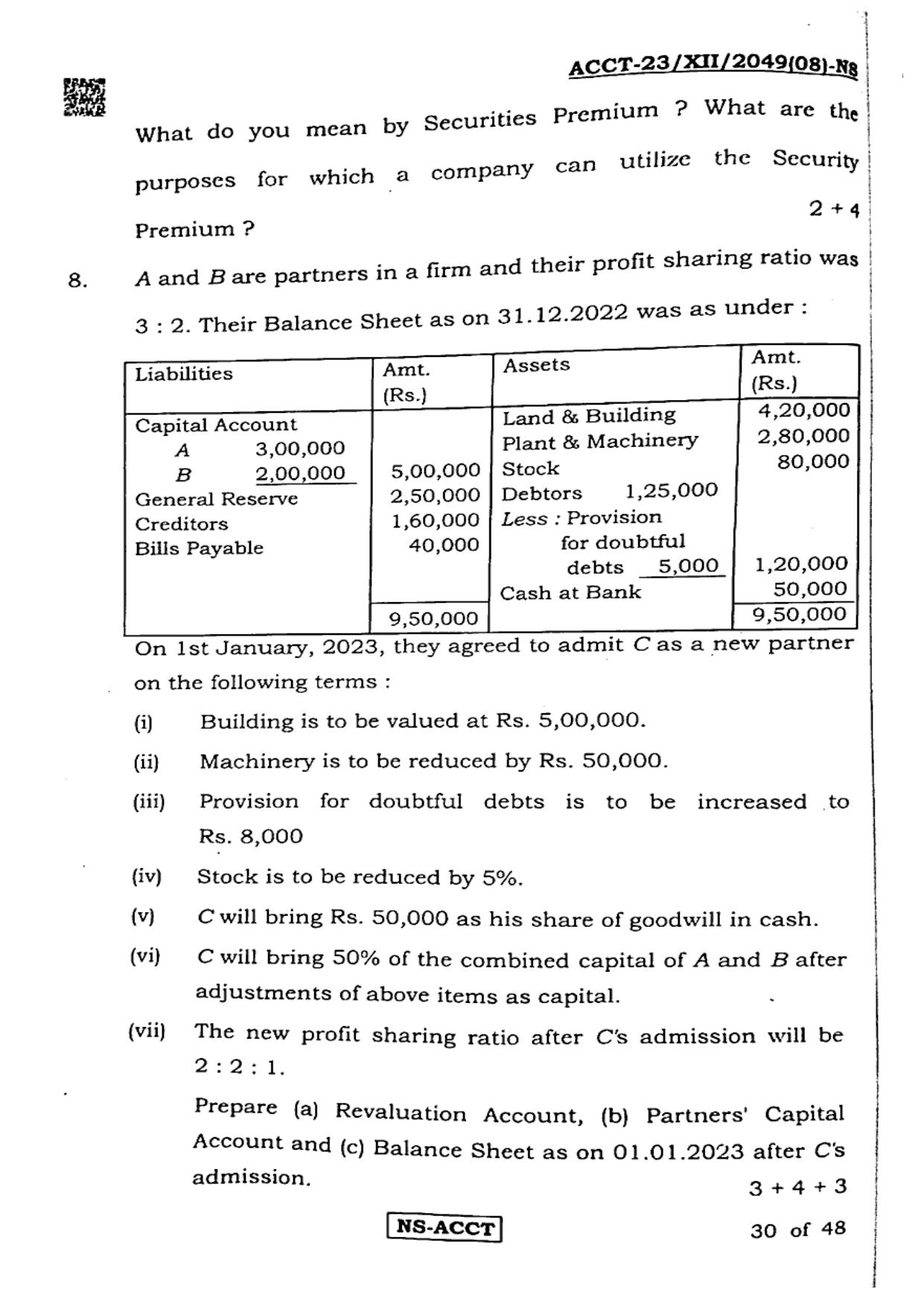 West Bengal Board Class 12 Accountancy 2023 Question Paper - Page 30