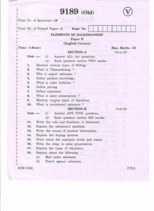 AP Inter 2nd Year Elements of Salesmanship-II (old) March-2020-Vocational Question Pape