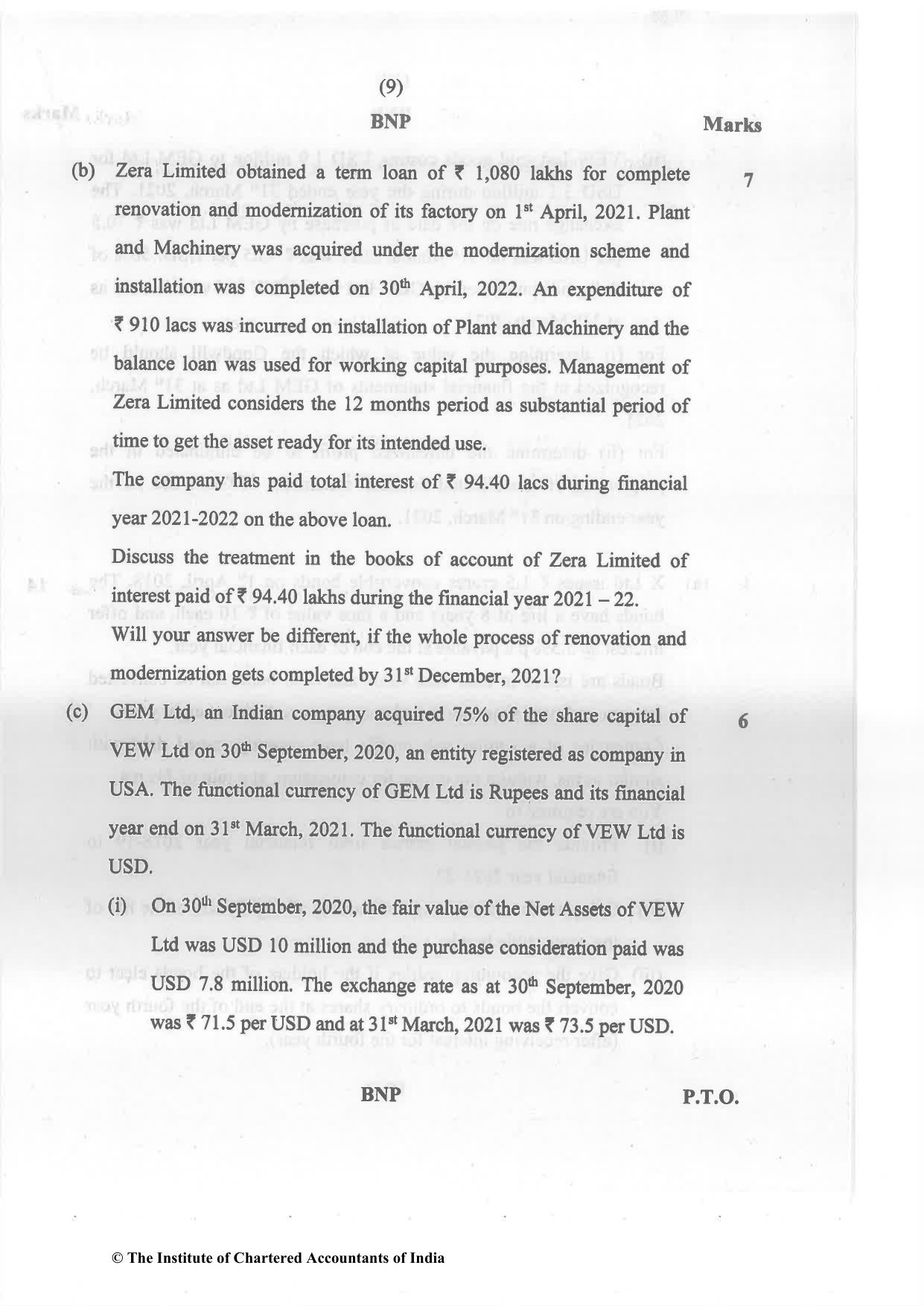 CA Final May 2022 Question Paper - Paper 1 – Financial Reporting - Page 9