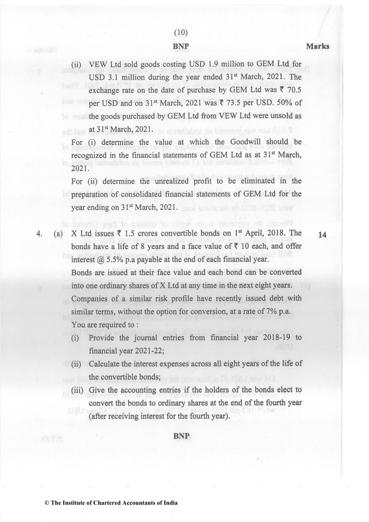 CA Final May 2022 Question Paper - Paper 1 – Financial Reporting - Page 10