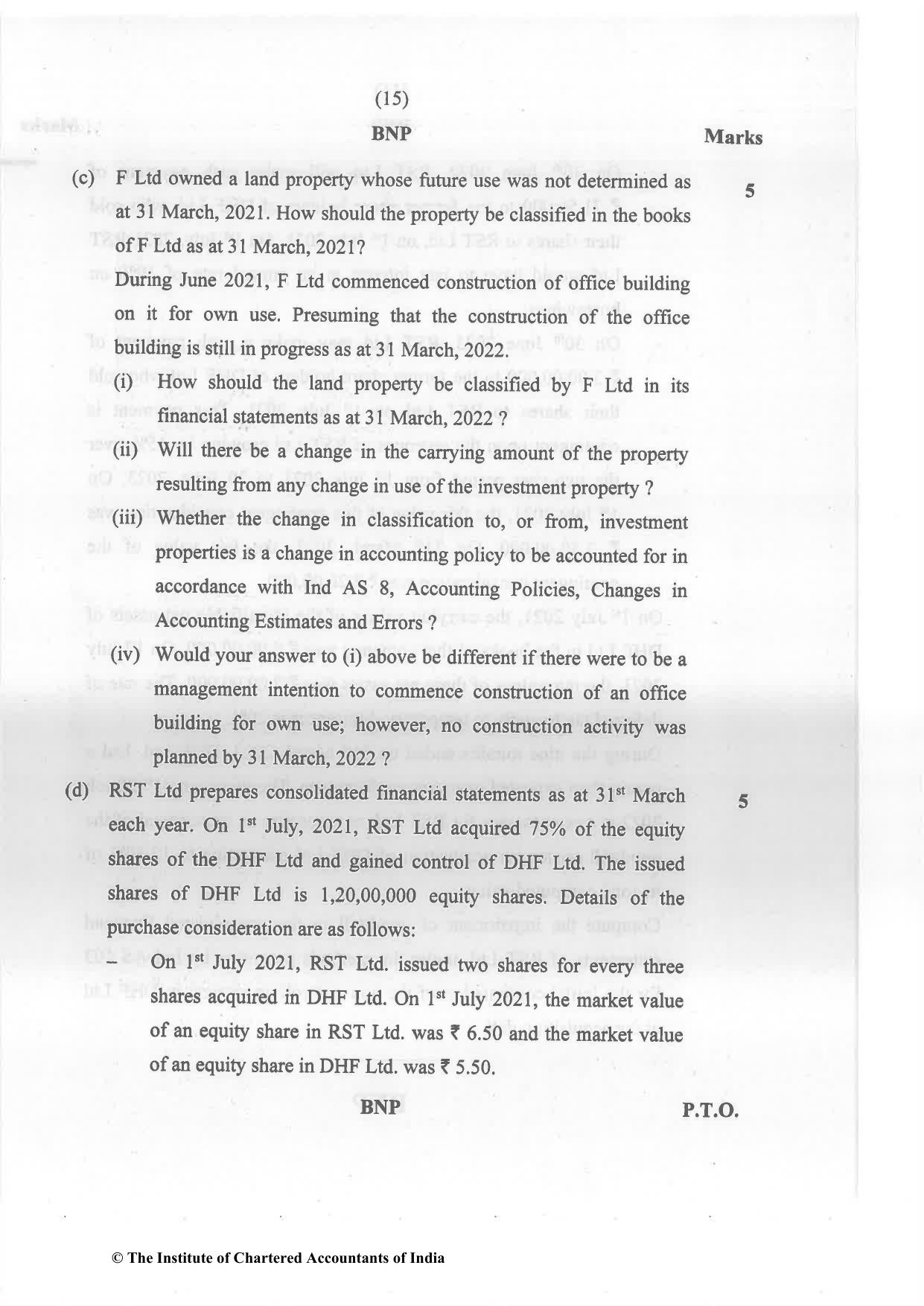 CA Final May 2022 Question Paper - Paper 1 – Financial Reporting - Page 15