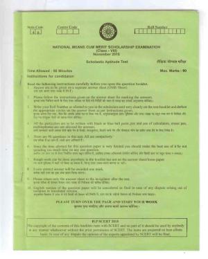 Himachal Pradesh NMMS SAT 2015 Question Paper