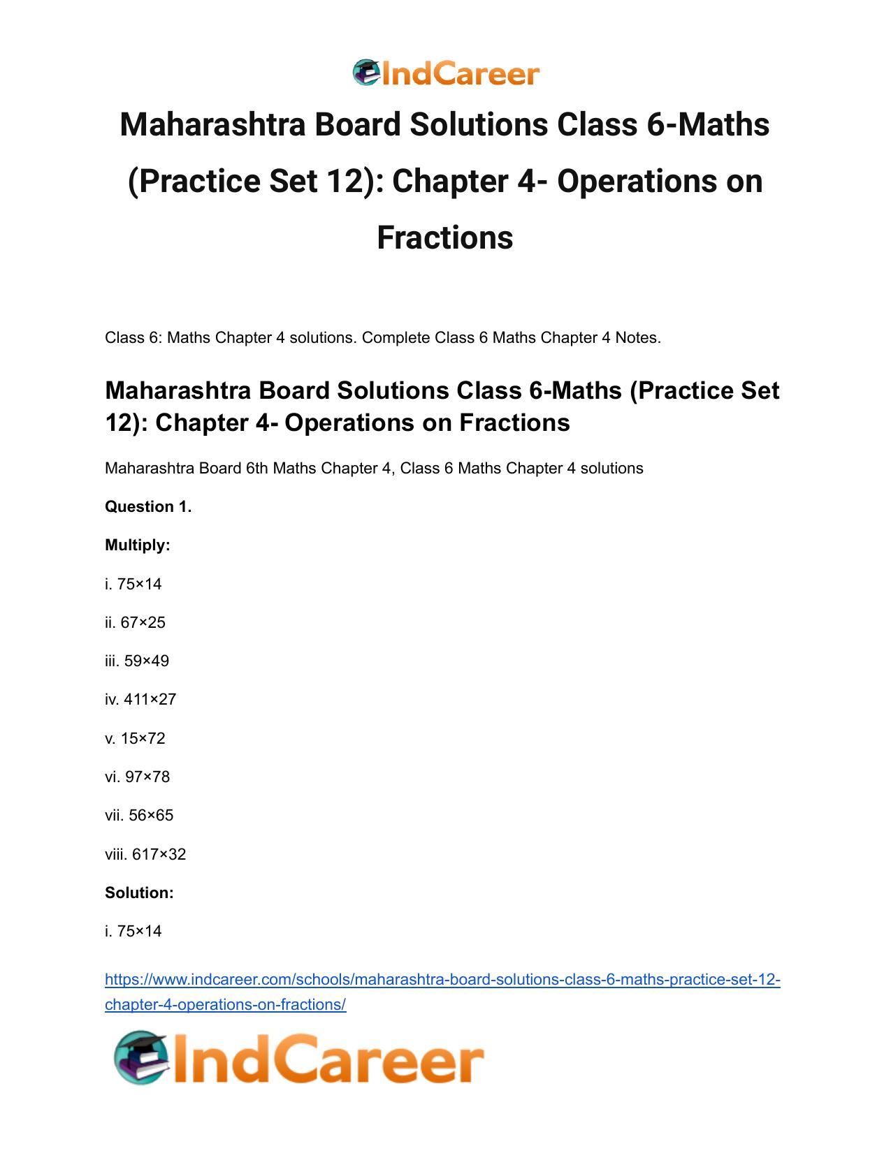 Maharashtra Board Solutions Class 6-Maths (Practice Set 12): Chapter 4- Operations on Fractions - Page 2