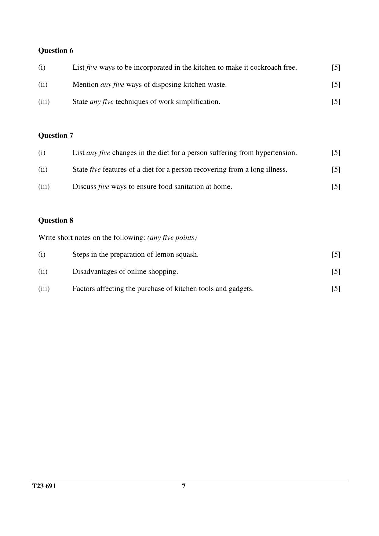 ICSE Class 10 COOKERY 2023 Question Paper - Page 7