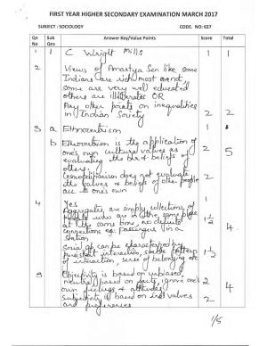 Kerala Plus One 2017 Sociology Answer Key