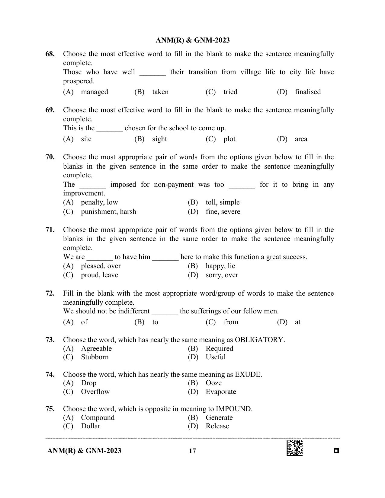 WB ANM GNM 2023 Question Paper - Page 17