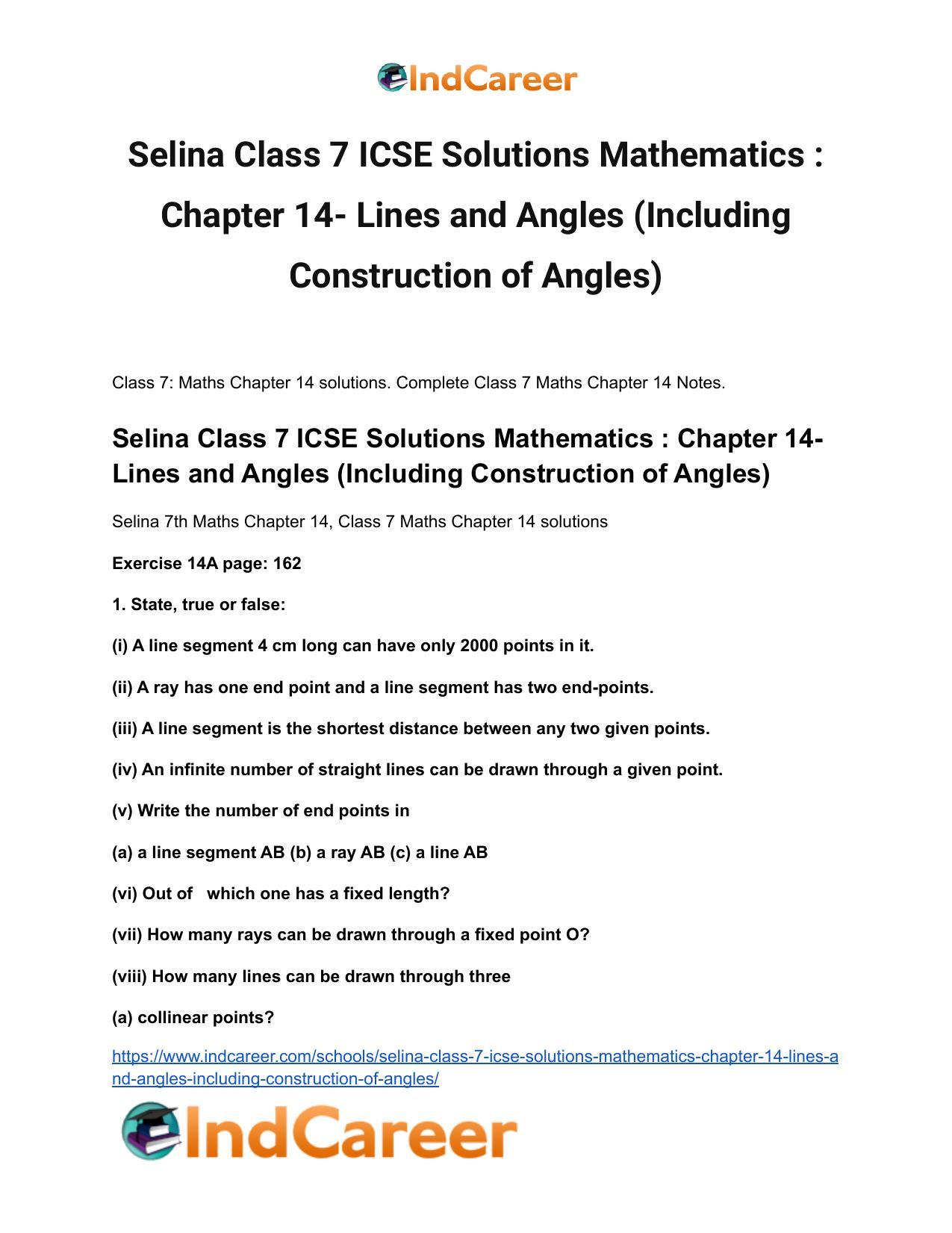 Selina Class 7 ICSE Solutions Mathematics : Chapter 14- Lines and Angles (Including Construction of Angles) - Page 2